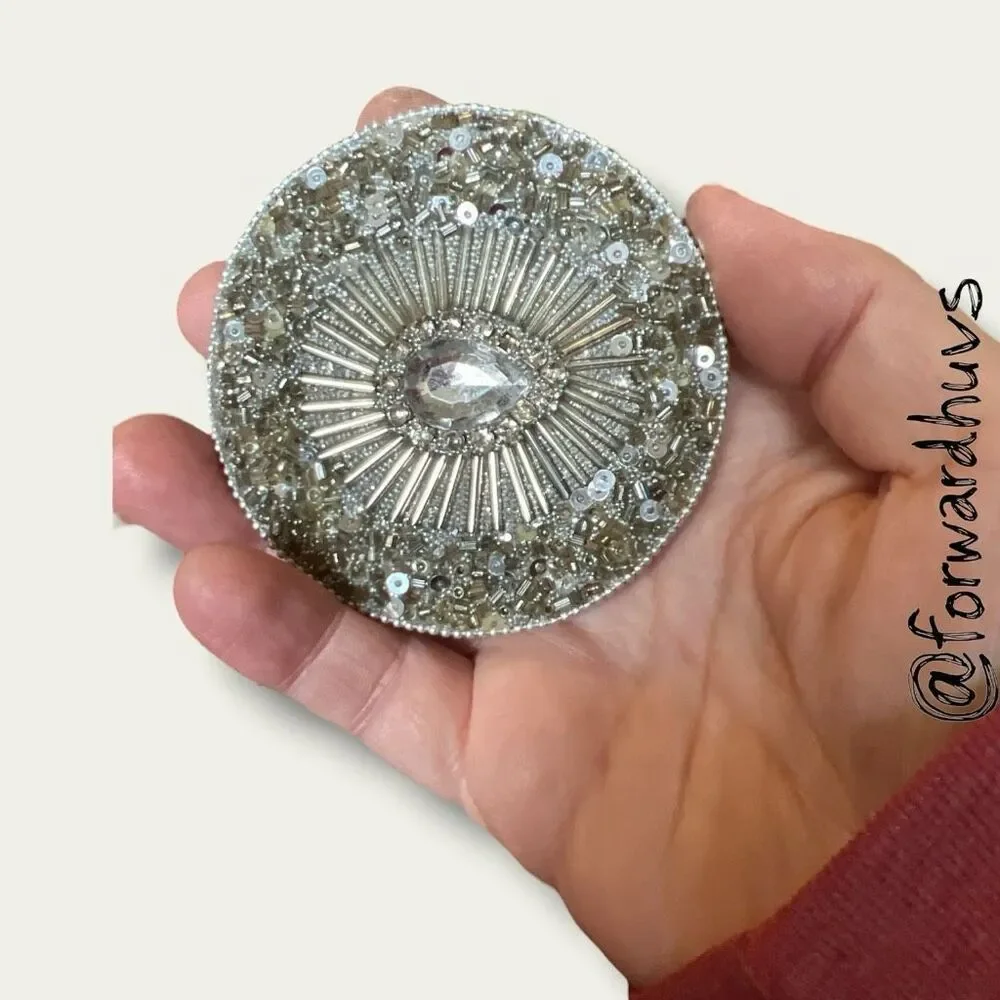 Beaded Sequins Mirror – Teardrop Gem Center with Radial Sunburst Design